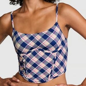 Victoria's Secret PINK | The Cinched Micro Corset Top Size S Navy Plaid Print